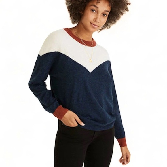 Madewell Navy and Cream Chevron Sweater - Picture 1 of 5